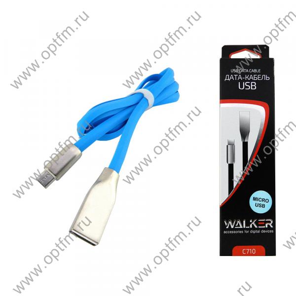 Кабель USB - micro USB WALKER C710 плоский голубой