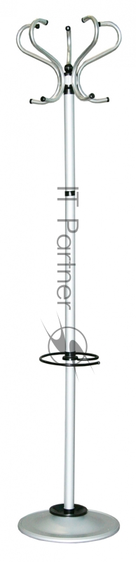 Вешалка напольная Бюрократ Алюма-ФЗ АЛЮМА-ФЗ/ALUMINIUM серебристый основание круг наконечники черный крючки двойные для верхней одежды метал. (упак.:1шт)