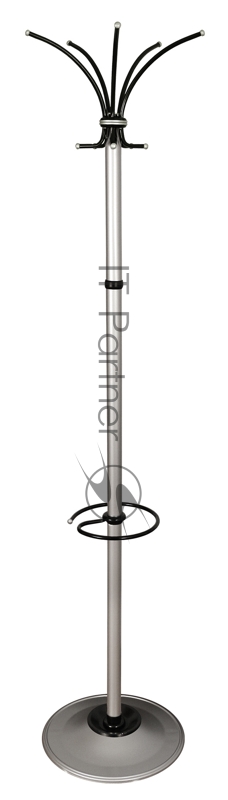 Вешалка напольная Бюрократ Класс (Ц) ТМЗ 606/ALUMINIUM серебристый основание круг наконечники черный крючки двойные для верхней одежды метал. (упак.:1шт)