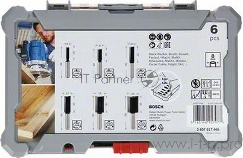 Набор фрез по дер. Bosch 2607017466 d(посад.)=8мм (фрезеры) (упак.:6шт)