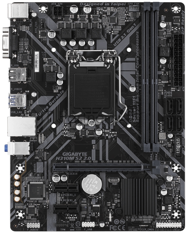 Материнская плата Gigabyte H310M S2, Socket 1151, Intel®H310, 2xDDR4-2666, D-SUB, 1xPCI-Ex16, 2xPCI-Ex1, 4xSATA3, 8 Ch Audio, GLan, (4+2)xUSB2.0, (2+2)xUSB3.1, 2xPS/2, mATX