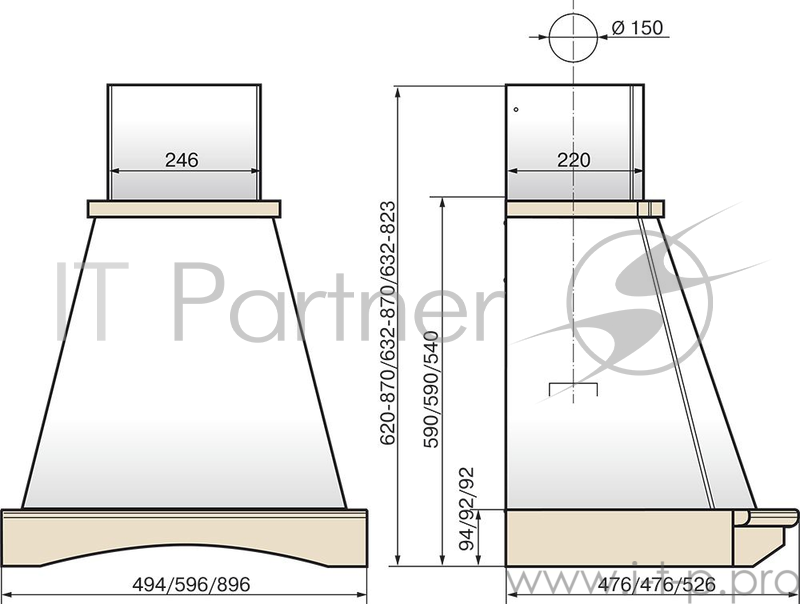 Вытяжка каминная Elikor Ротонда 60П-1000-П3Д бежевый/бук/орех