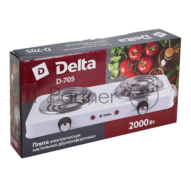 Плитка электрическая DELTA D-705 двухконфорочная спираль белая (5)