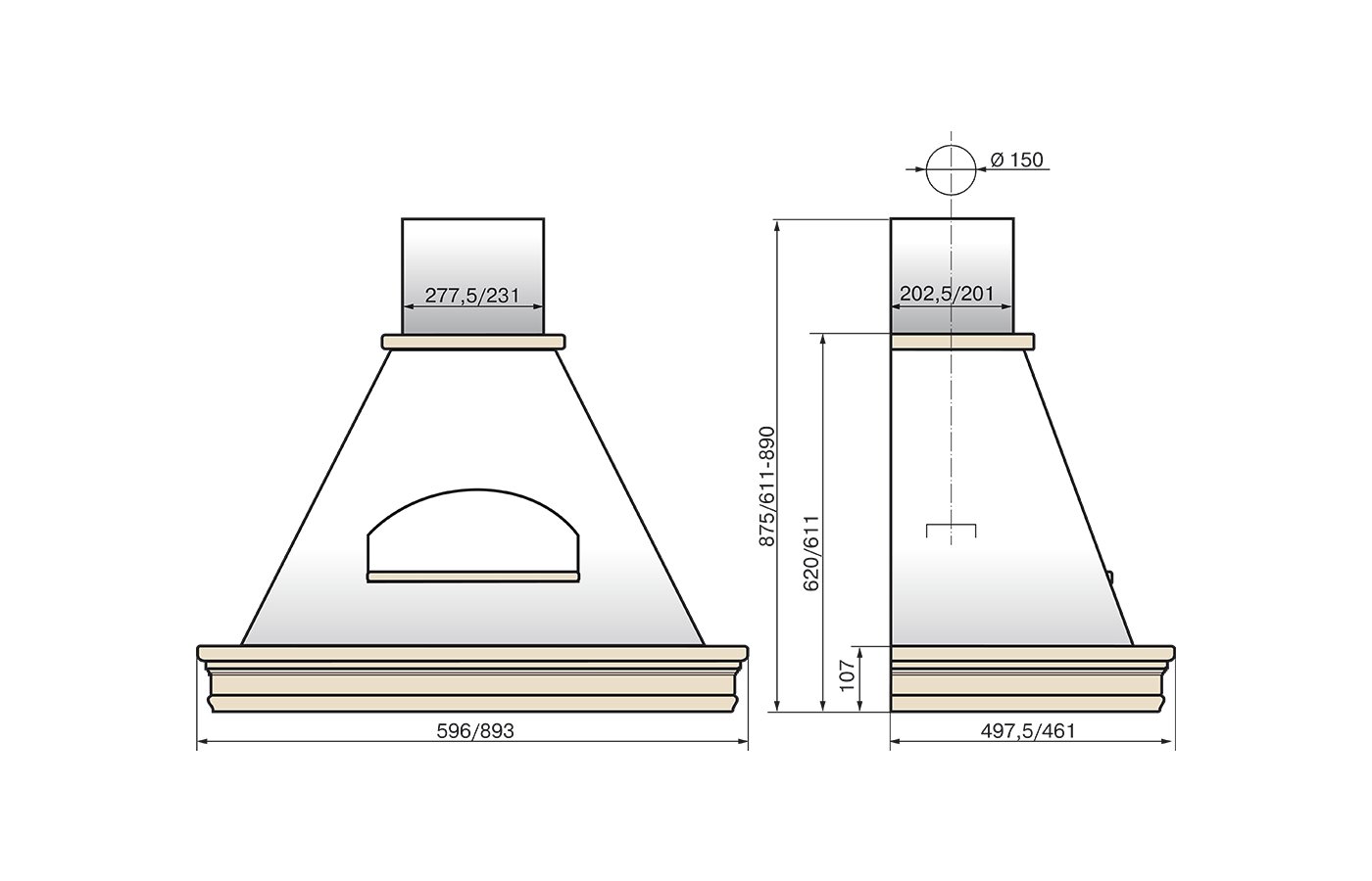 Вытяжка каминная ELIKOR Бельведер Валенсия 60П-650-П3Д топ.молоко/дуб неокр.