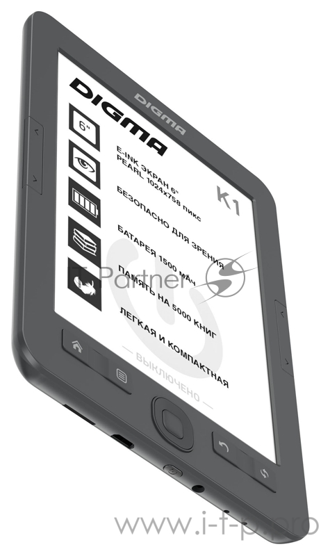 Электронная книга Digma K1 6 E-ink HD Pearl 758x1024 600MHz 128Mb/4Gb/SD/microSDHC темно-серый