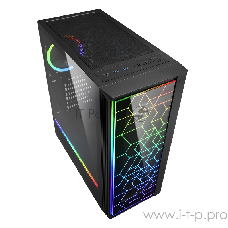 Sharkoon LIT 100 RGB led Игровой корпус чёрный (ATX, закалённое стекло, RGB fan 1x120 мм + 1x120 мм, 2xUSB 3.0, 1xUSB 2.0,audio)