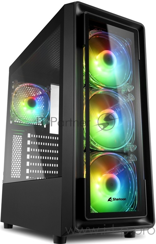 Корпус игровой Sharkoon TK4 RGB чёрный (ATX, закаленное стекло, fan 3x120 мм + 1x120 мм, 2xUSB 3.0, audio)