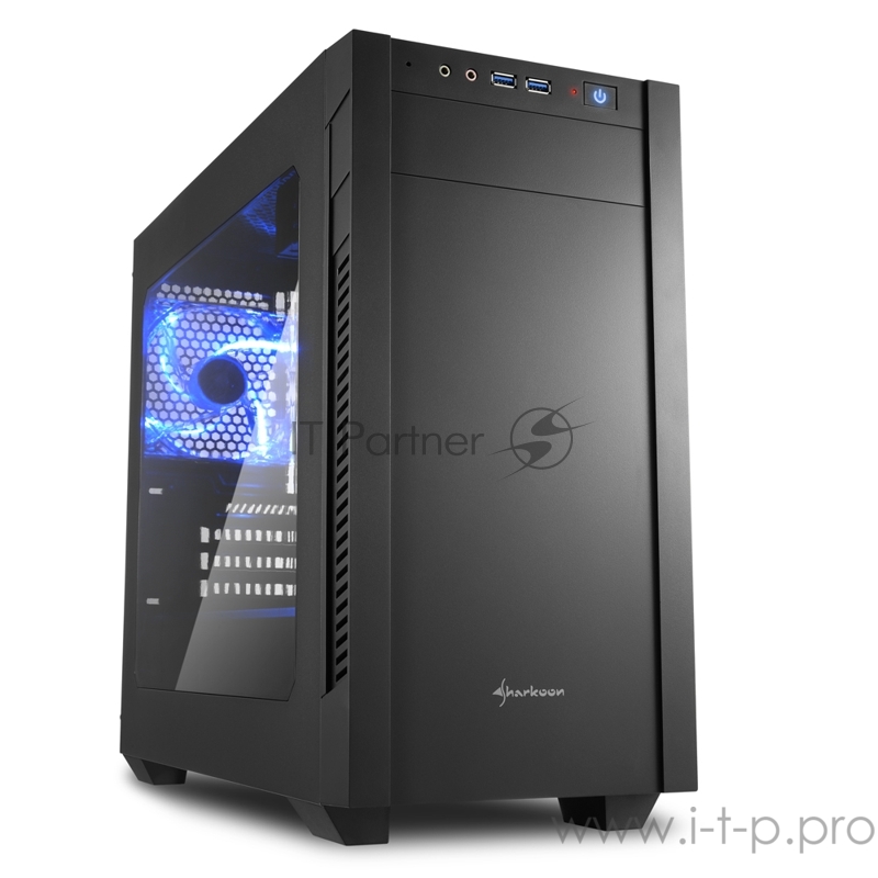 Sharkoon S1000 window Игровой корпус чёрный (Micro-ATX, сталь, акрилл, fan 1x120 мм + 1x120 мм, 2xUSB 3.0, audio)