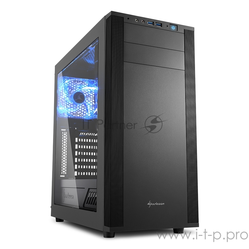 Sharkoon M25-W 7.1 blue led игровой корпус чёрный (ATX, 7.1 audio, акрил, fan 1x120 мм + 1x120 мм, 2xUSB 3.0)