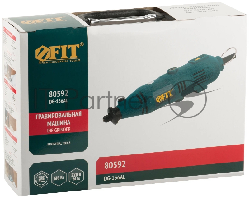 Мини-дрель FIT 80592 135 Вт 10000-32000 об/мин 2,4/3,2 мм БС щеток набор насадок алюмин. Кейс