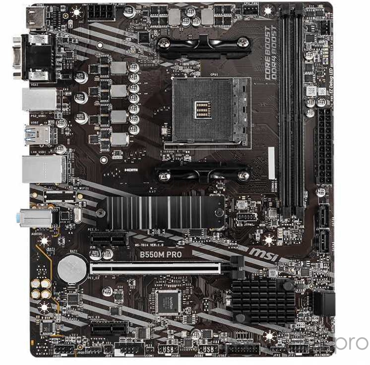 Материнская плата MSI B550M PRO Soc-AM4 AMD B550 2xDDR4 mATX AC`97 8ch(7.1) GbLAN RAID+VGA+HDMI