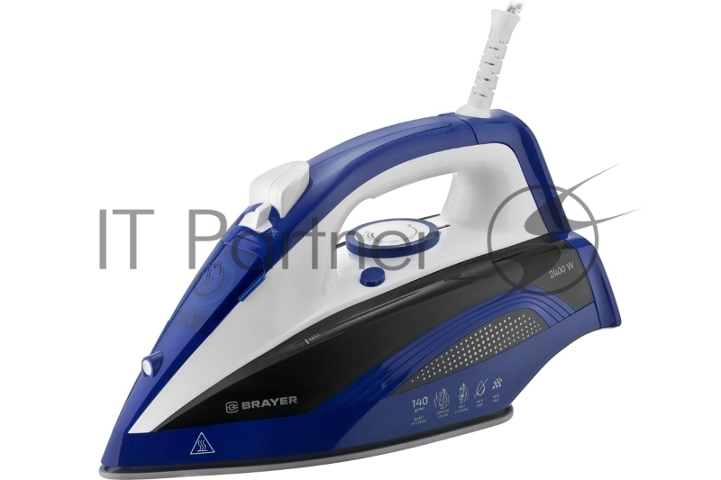 Утюг BRAYER, 2400 Вт, керамич, Пар 140 г/м антикапля, разбрыз, резер 360мл, самоотчис,