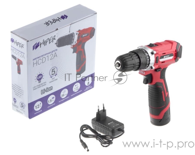 Дрель DIY HIPER акк HCD12A 12В, 26Нм, 1,5Ач, 2 скорости, 1 акк, Li-ion, коробка