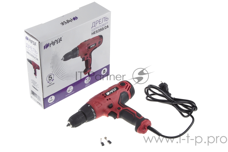 Шуруповерт DIY HIPER сет. HES350/2A 350Вт, 35Нм, 0 -750 / 0 - 2800об/мин, БЗП 10мм, коробка
