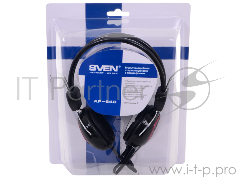 Наушники SVEN AP-640 черный/красный {Частотный диапазон 18-22000Гц, Сопротивление - 32Ом}