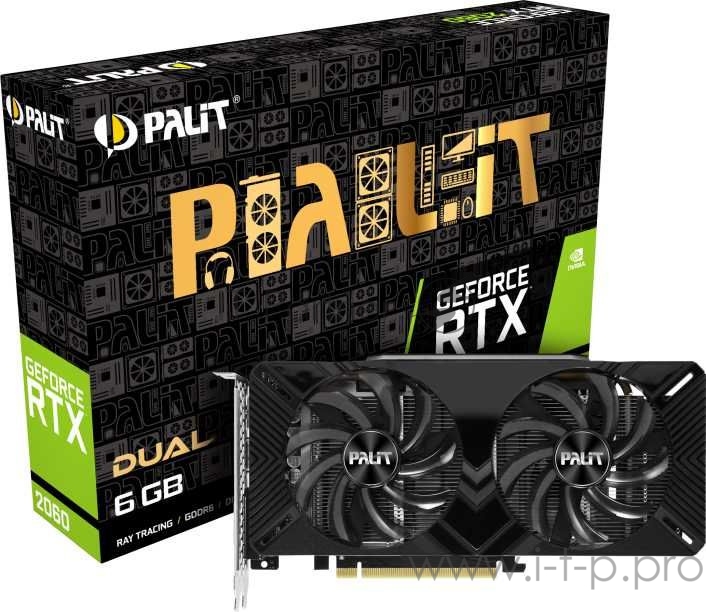 Видеокарта Palit PCI-E PA-RTX2060 DUAL 6G BULK NVIDIA GeForce RTX 2060 6144Mb 192 GDDR6 1365/14000 DVIx1/HDMIx1/DPx1/HDCP Bulk