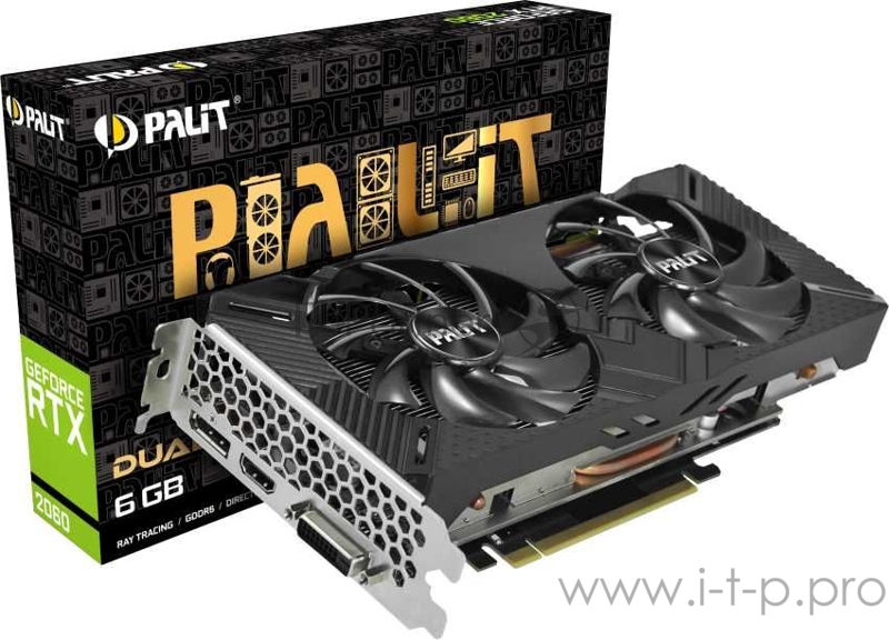 Видеокарта Palit PCI-E PA-RTX2060 DUAL 6G BULK NVIDIA GeForce RTX 2060 6144Mb 192 GDDR6 1365/14000 DVIx1/HDMIx1/DPx1/HDCP Bulk