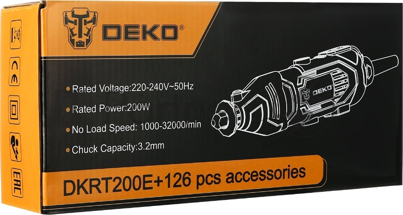 Электрический гравер с регулировкой скорости DEKO 200Вт DKRT200E + набор аксессуаров 126 штук