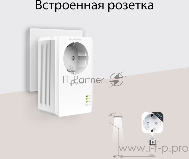 Сетевой адаптер AV1000 Gigabit Passthrough Powerline Starter KitSPEED: 1000 Mbps PowerlineSPEC: Broadcom CPU, HomePlug AV2, 1+1 Gigabit PortFEATURE: Plug and Play, tpPLC Utility, Pair for More Security, Extra Power SocketKIT: 2× TL-PA7017P