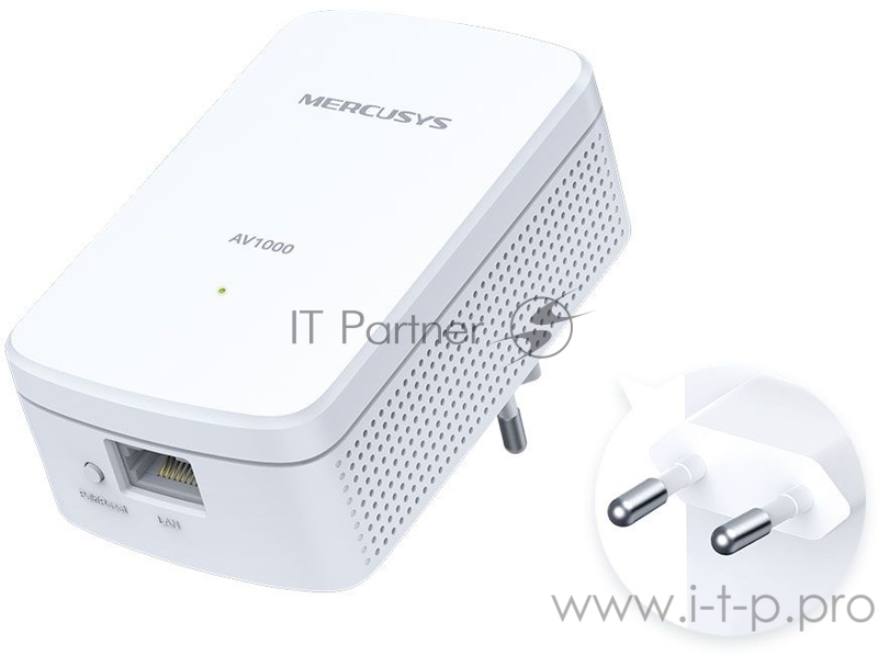 Комплект гигабитных адаптеров AV1000 Gigabit Powerline Kit, HomePlug AV2 standard, 1 Gigabit port, 300m over electrical circuits, plug and play.
