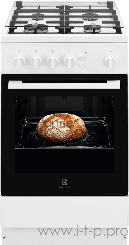 Газовые плиты ELECTROLUX Газовые плиты ELECTROLUX/ Газовая плита с газовой духовкой, 50см шириной, белого цвета, газовая духовка, 1 режим, чугунные держатели для посуды, автоподжиг варочной поверхности, полезный объём 61 л., штампованные направл