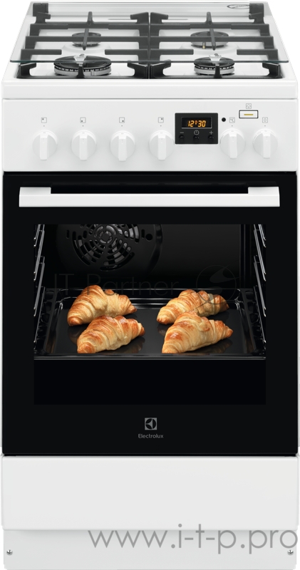 Комбинированная плита ELECTROLUX Комбинированная плита ELECTROLUX/ Комбинированная плита с газовой варочной поверхностью и электрической духовкой, 50см шириной, белого цвета, мультифункциональная электрическая духовка с паром SteamBake, электрический