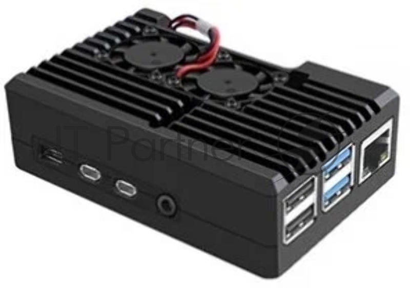 Корпус закрытый Qumo Aluminum case with double black fans, Raspberry Pi 4, black(RS021)