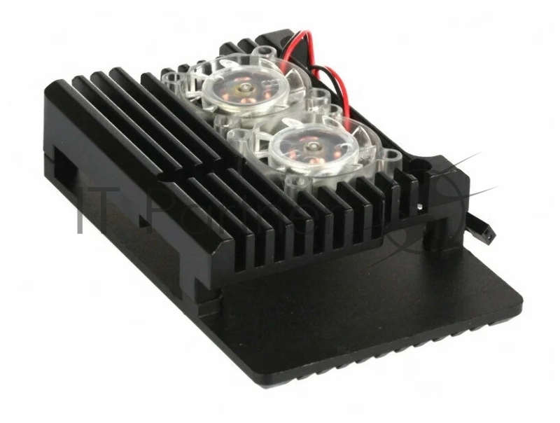 Корпус Qumo Aluminum case with double Transparent fans, Raspberry Pi 4, black(RS012)