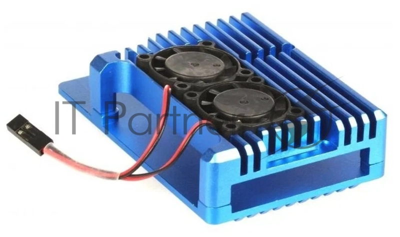 Корпус Qumo Aluminum case with double black fans, Raspberry Pi 4, blue(RS008)