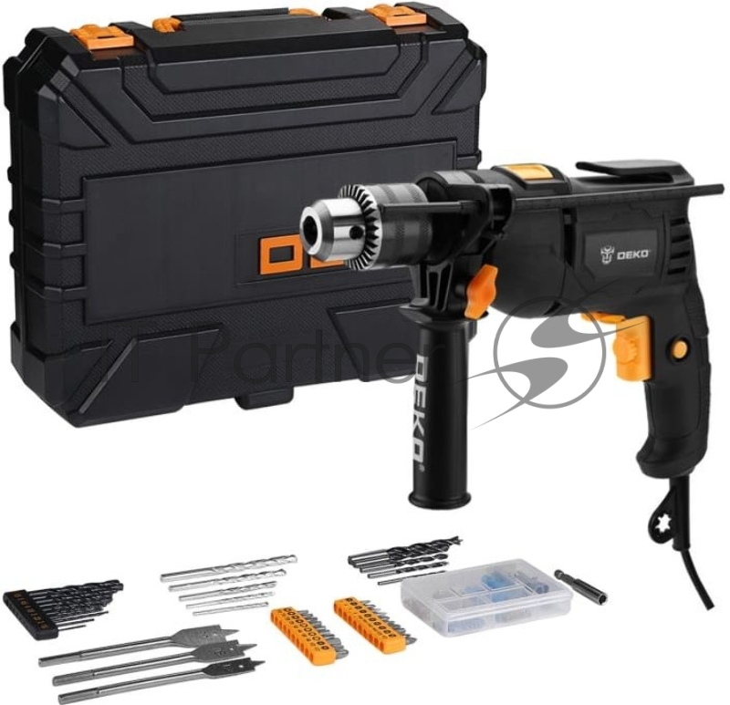 Дрель ударная сетевая DEKO DKID600W в пластиковом кейсе + набор инструментов 92 предмета063-4157