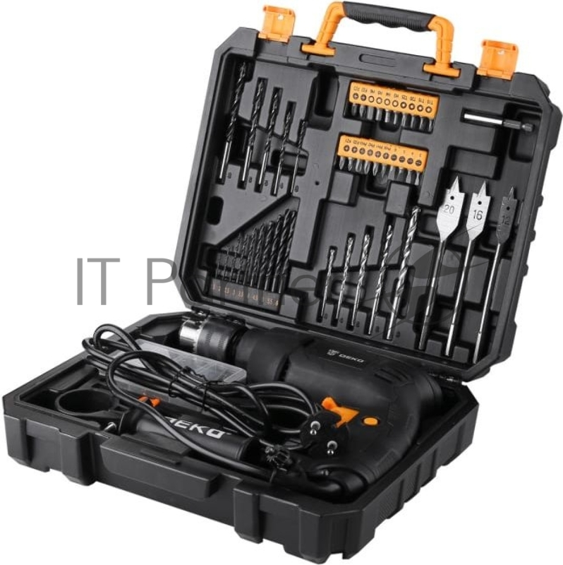 Дрель ударная сетевая DEKO DKID600W в пластиковом кейсе + набор инструментов 92 предмета063-4157
