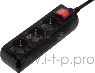 Удлинитель Hama H-30392 сетевой с выключат 3 розетки 1.4 м 3500 Вт 230В/50Гц/16А 3х1.0 кв.мм черный