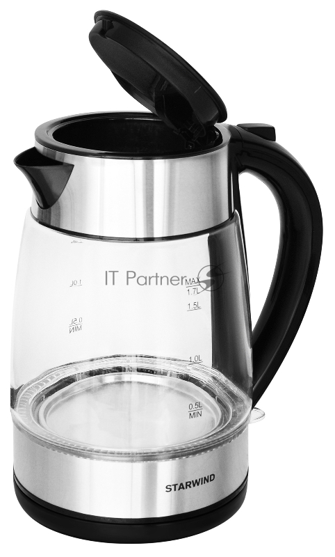 Чайник электрический Starwind SKG3026 1.7л. 2200Вт черный/серебристый (корпус: стекло)