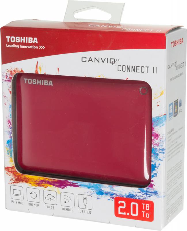 Внешний жесткий диск 2ТБ 2.5 Toshiba Canvio Connect II HDTC820ER3CA, красный (USB3.0)