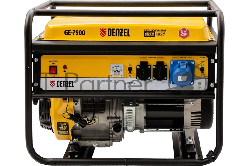 Генератор бензиновый DENZEL GE 7900 6,5 кВт, 220В/50Гц, 25 л, 94638