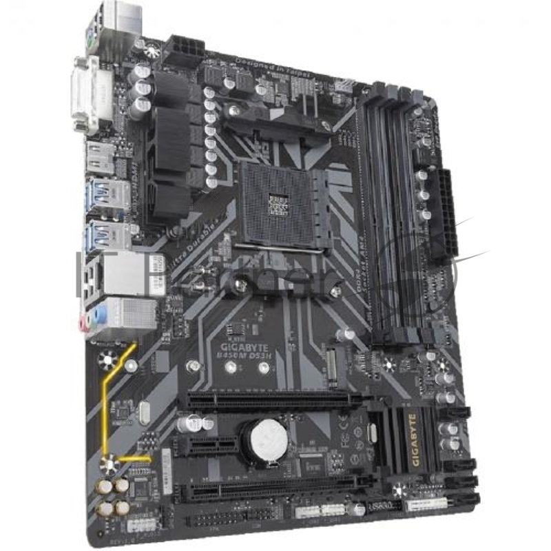 Мат. плата SocketAM4 GIGABYTE B450M DS3H (AMD B450, 4xDDR4, M.2, SATA III, RAID, 2xPCI-E, DVI, HDMI, 1Гбит LAN, USB3.1, mATX)