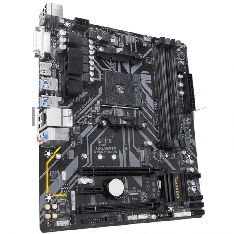 Мат. плата SocketAM4 GIGABYTE B450M DS3H (AMD B450, 4xDDR4, M.2, SATA III, RAID, 2xPCI-E, DVI, HDMI, 1Гбит LAN, USB3.1, mATX)