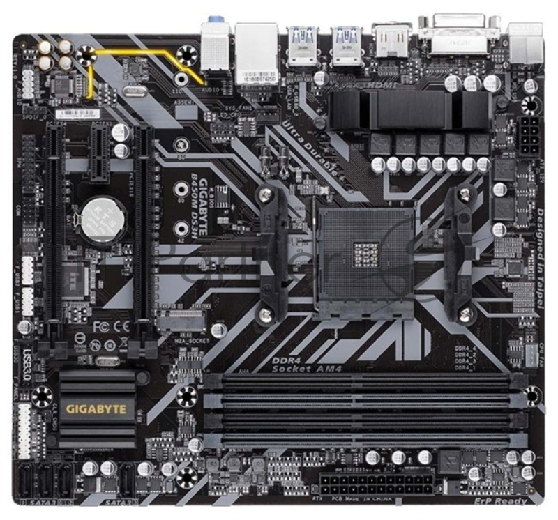 Мат. плата SocketAM4 GIGABYTE B450M DS3H (AMD B450, 4xDDR4, M.2, SATA III, RAID, 2xPCI-E, DVI, HDMI, 1Гбит LAN, USB3.1, mATX)