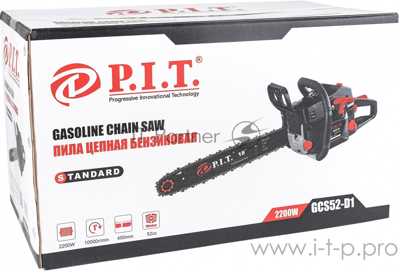 Бензопила P.I.T. GCS52-D1 СТАНДАРТ 2200Вт 3л.с. дл.шины:18 (45cm)