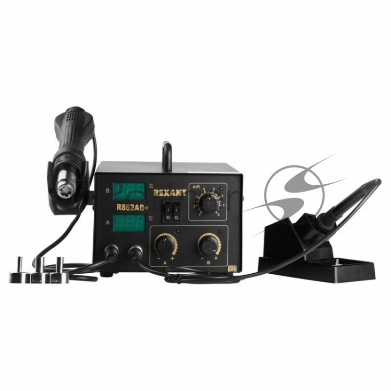 Паяльная станция REXANT, 2 в 1: паяльник+термофен, с цифровым дисплеем, 100-480 °С