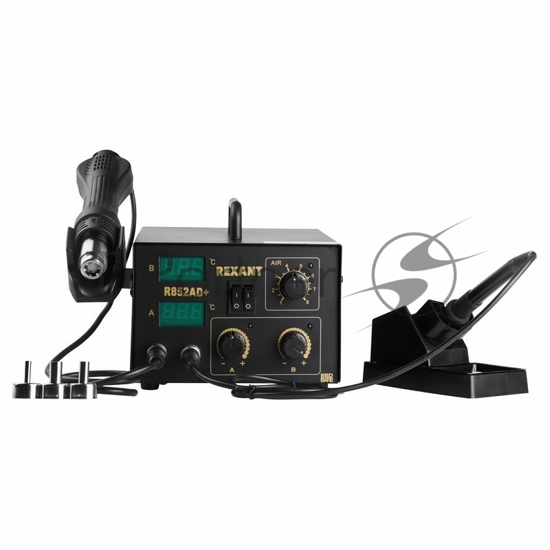 Паяльная станция REXANT, 2 в 1: паяльник+термофен, с цифровым дисплеем, 100-480 °С