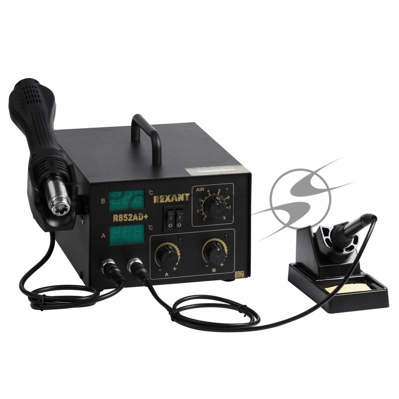 Паяльная станция REXANT, 2 в 1: паяльник+термофен, с цифровым дисплеем, 100-480 °С