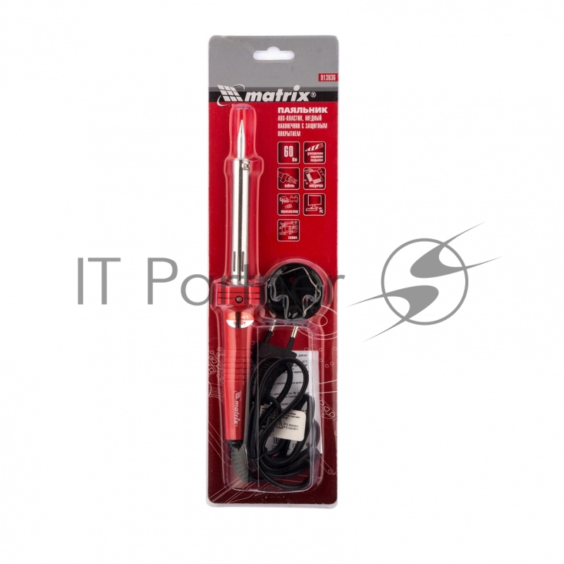 Паяльник, пласт. ABS с пониж. теплопровод, медный наконечник с долговеч. покрытием,220В,60W// MATRIX 913036