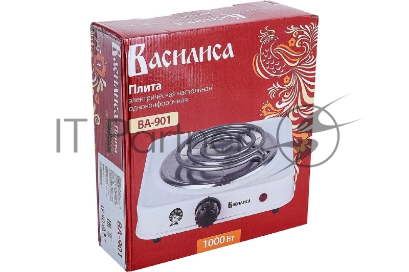 Плитка электрическая ВАСИЛИСА ВА-901 спираль одноконфорочная белая 1000 Вт (РОССИЯ)
