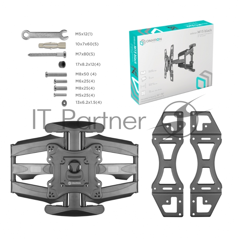 Кронштейн ONKRON Кронштейн ONKRON/ 32-60 макс 400*400, наклон -5°/+8° поворот ±140° Макс нагрузка 45,5кг, от стены 49-491мм, черный