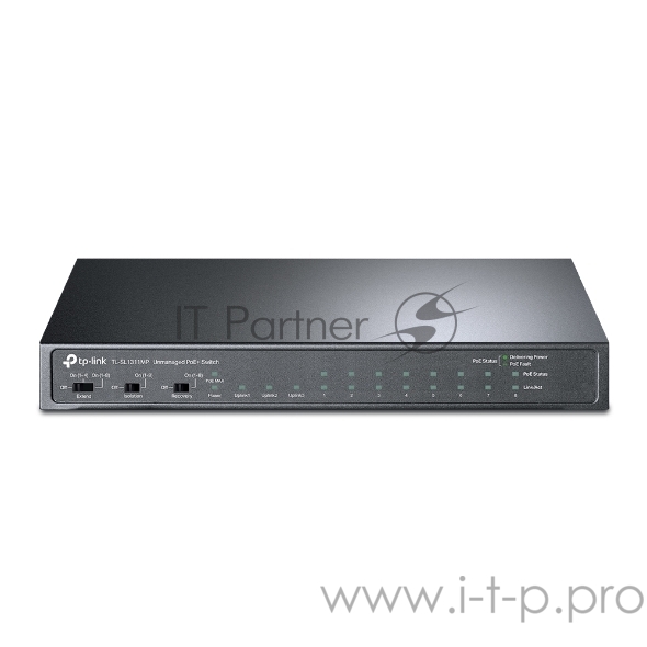 Коммутатор 8-port 10/100Mbps Unmanaged PoE switch, 2 Gb RJ45 + 1 Gb SFP uplinks, PoE budget up to 124W