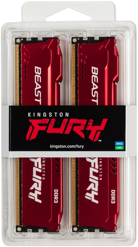 Модуль памяти Kingston DRAM 8GB 1600MHz DDR3 CL10 DIMM (Kit of 2) FURY Beast Red EAN: 740617318166
