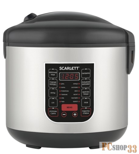 Мультиварка Scarlett SC-MC410S27 (черный) Мощность, Вт: 900 Количество программ: 22 Функция подогрева: Да Съёмная чаша: Трехслойное антипригарное покрытие Объем чаши, л: 5 Аксессуары в комплекте: ложка для перемешивания, мерный стакан, емкость для пр