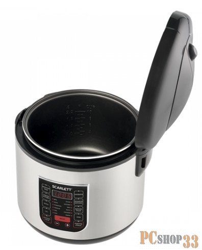 Мультиварка Scarlett SC-MC410S27 (черный) Мощность, Вт: 900 Количество программ: 22 Функция подогрева: Да Съёмная чаша: Трехслойное антипригарное покрытие Объем чаши, л: 5 Аксессуары в комплекте: ложка для перемешивания, мерный стакан, емкость для пр