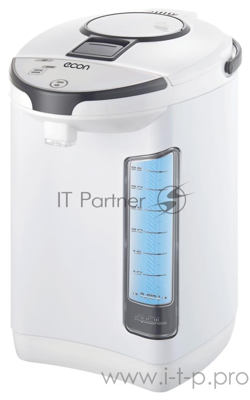 Термопот Econ ECO-401TP white электрический, мощность 750Вт, объем 4 литра, электронное управление, тип стали - нержавеющая 304, Способ подачи воды - автоматический, механический и касанием чашкой, Защита от перегрева, Защита от перепада напряжения,